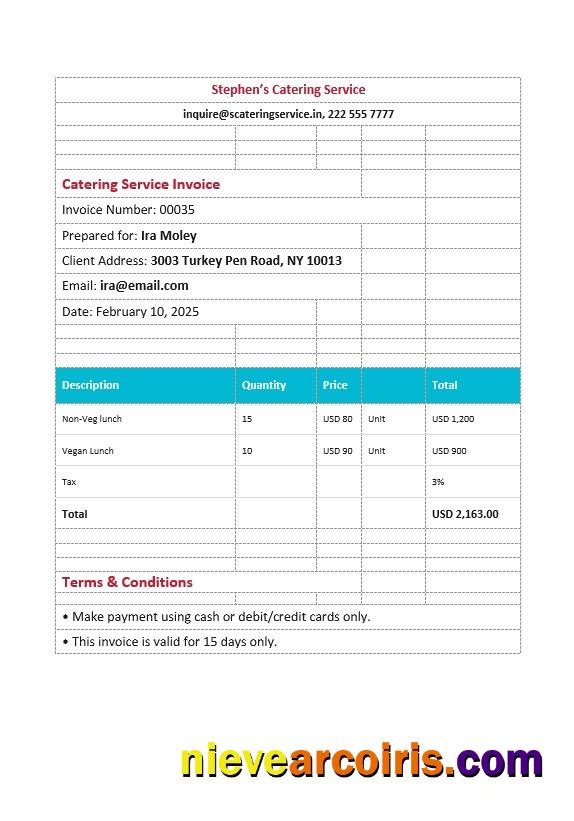 Editable Catering Service Invoice